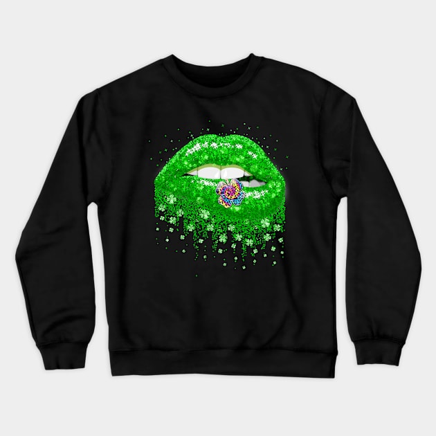 Green Lips Sexy Irish Tie-Dye Leopard Shamrock St Patricks Day Crewneck Sweatshirt by springins